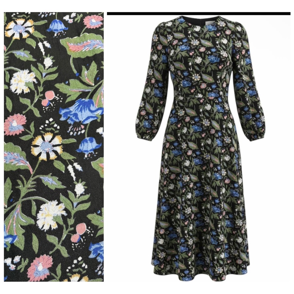 NWT Tuckernuck Hyacinth House Black Floral Midi Dress Long Puff Sleeve Size S